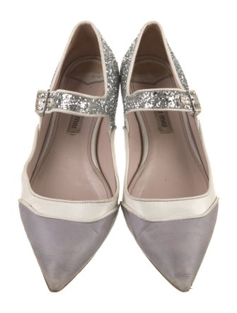 Miu Miu Leather Glitter Accents Mary Jane Flats