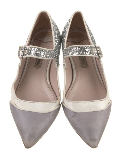 Miu Miu Leather Glitter Accents Mary Jane Flats