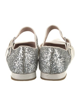 Miu Miu Leather Glitter Accents Mary Jane Flats