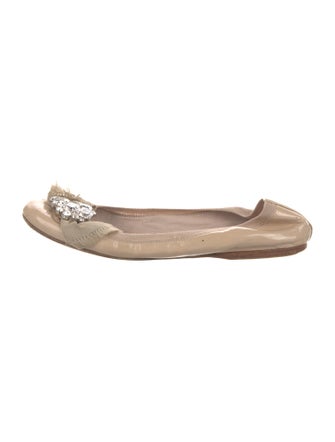 Miu Miu Patent Leather Crystal Embellishments Ballet Flats