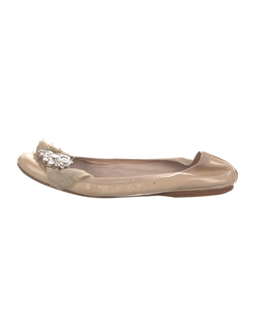 Miu Miu Patent Leather Crystal Embellishments Ballet Flats