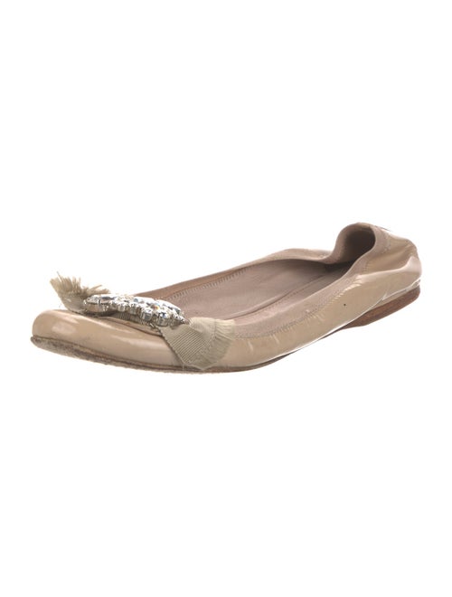 Miu Miu Patent Leather Crystal Embellishments Ballet Flats