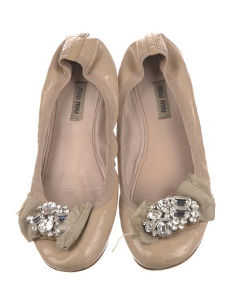 Miu Miu Patent Leather Crystal Embellishments Ballet Flats