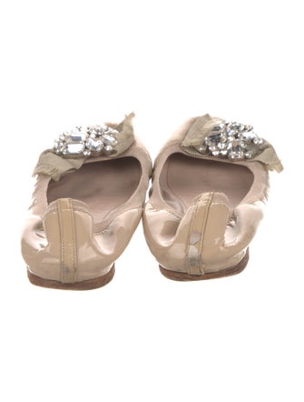 Miu Miu Patent Leather Crystal Embellishments Ballet Flats