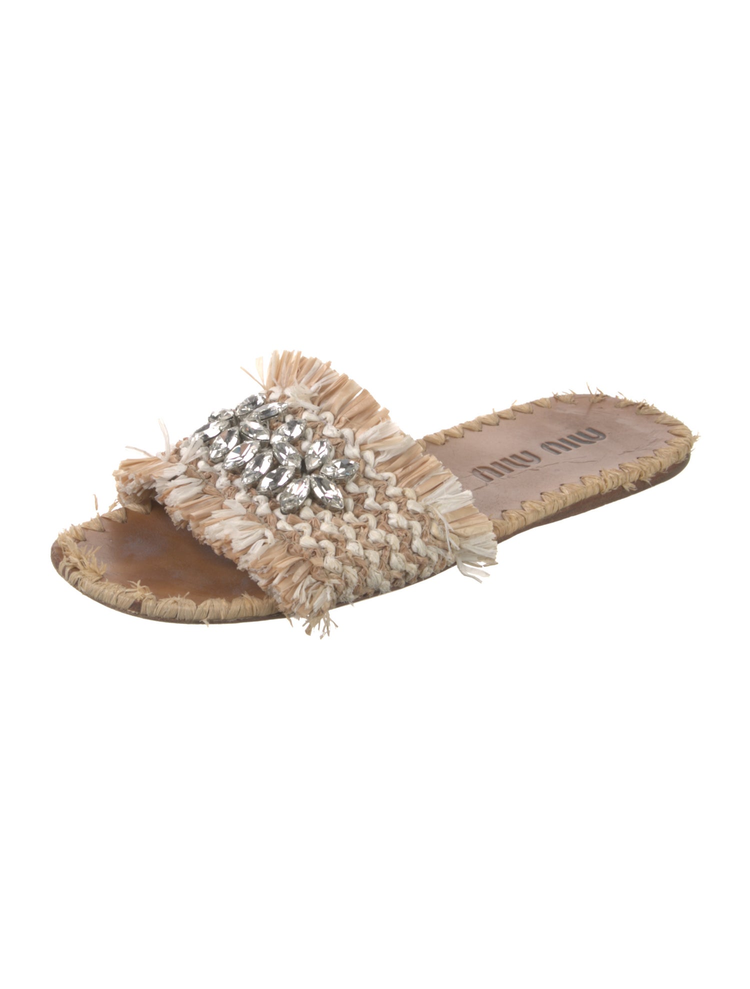 Miu Miu Straw Crystal Embellishments Slides