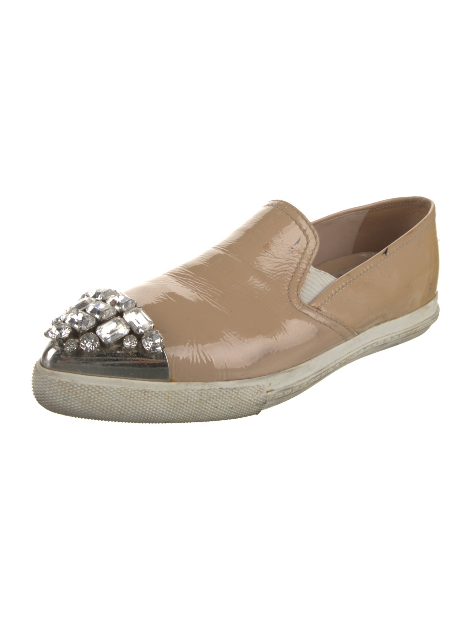 Miu Miu Patent Leather Crystal Embellishments Loafers