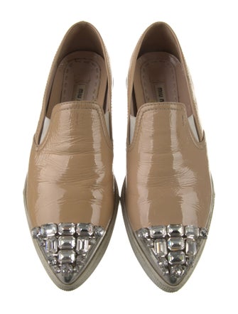 Miu Miu Patent Leather Crystal Embellishments Loafers
