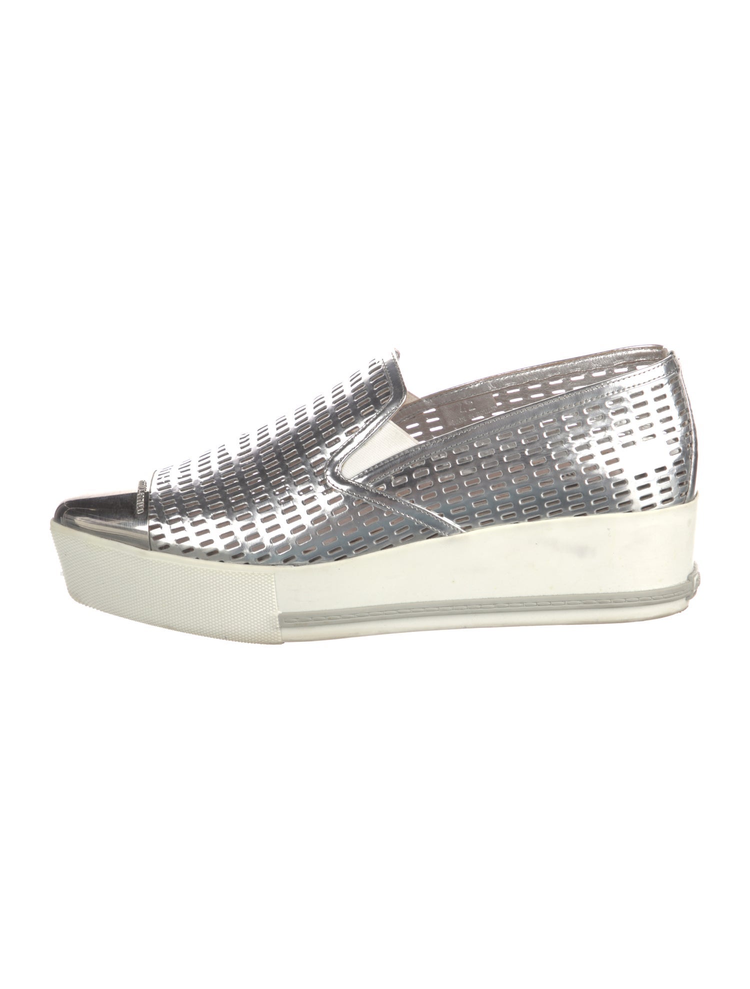 Miu Miu Patent Leather Lasercut Accents Mules