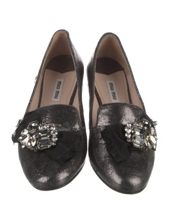 Miu Miu Leather Crystal Embellishments Loafers