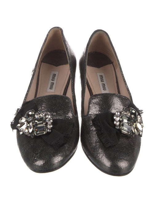 Miu Miu Leather Crystal Embellishments Loafers