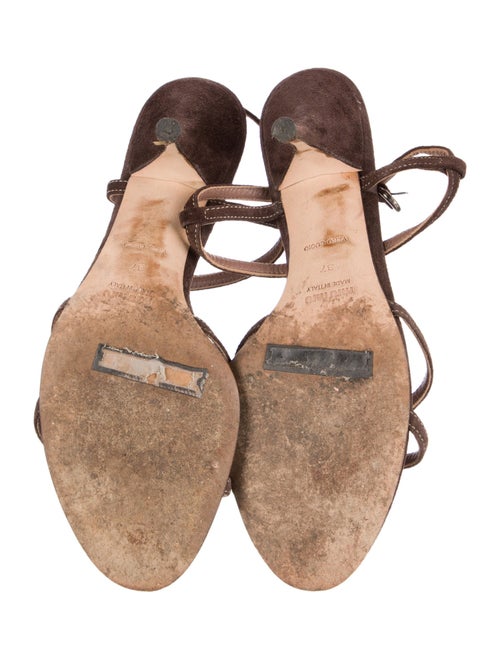 Miu Miu Suede Beaded Accents T-Strap Sandals