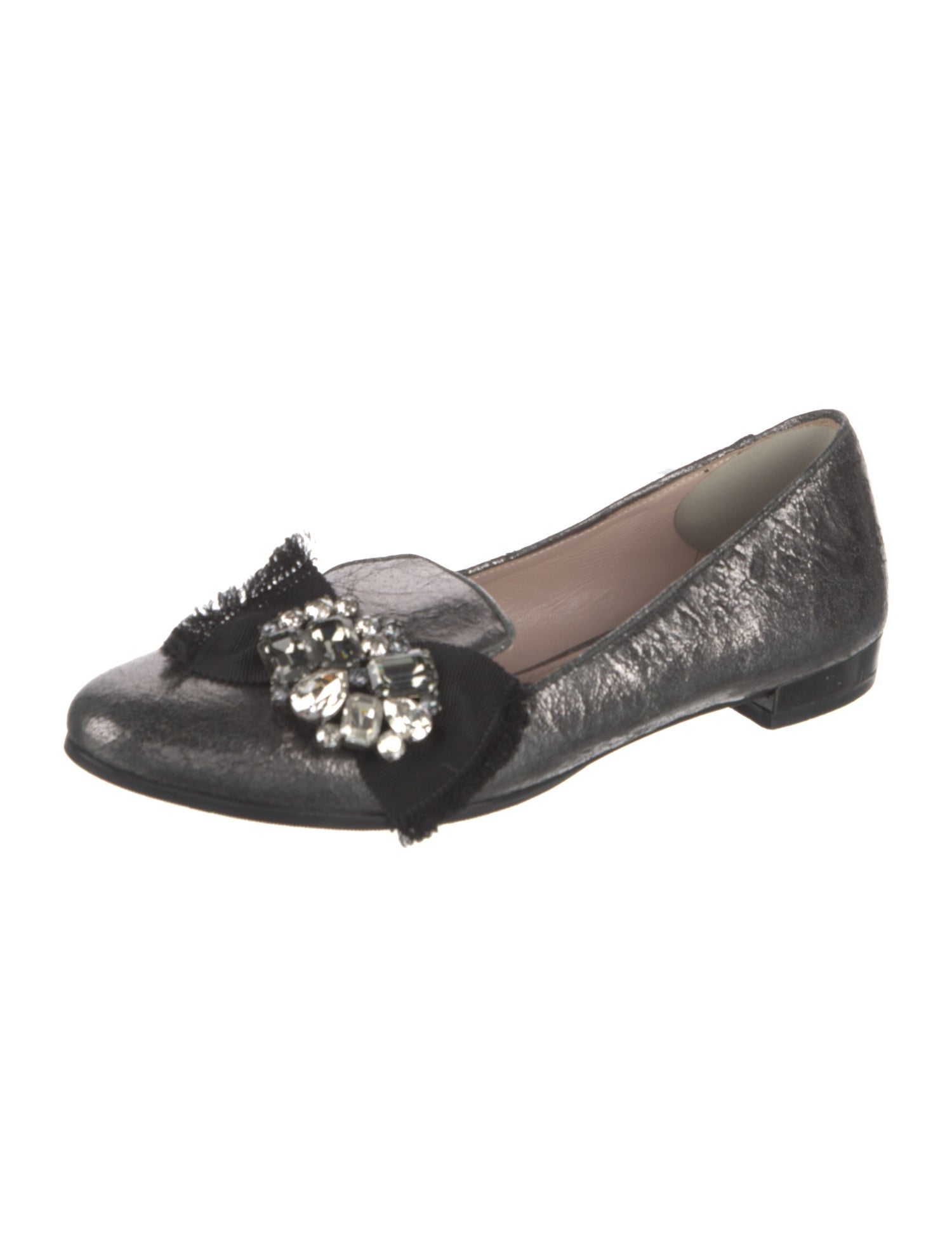 Miu Miu Leather Crystal Embellishments Flats