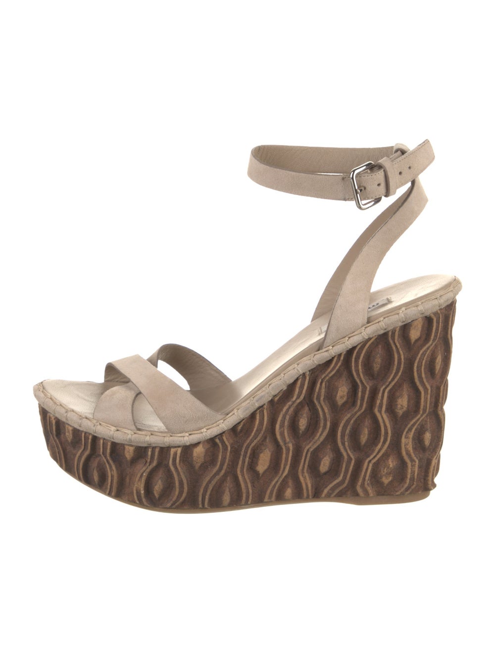 Miu Miu Suede Sandals Grey Patterned Platform Cro… - image 1
