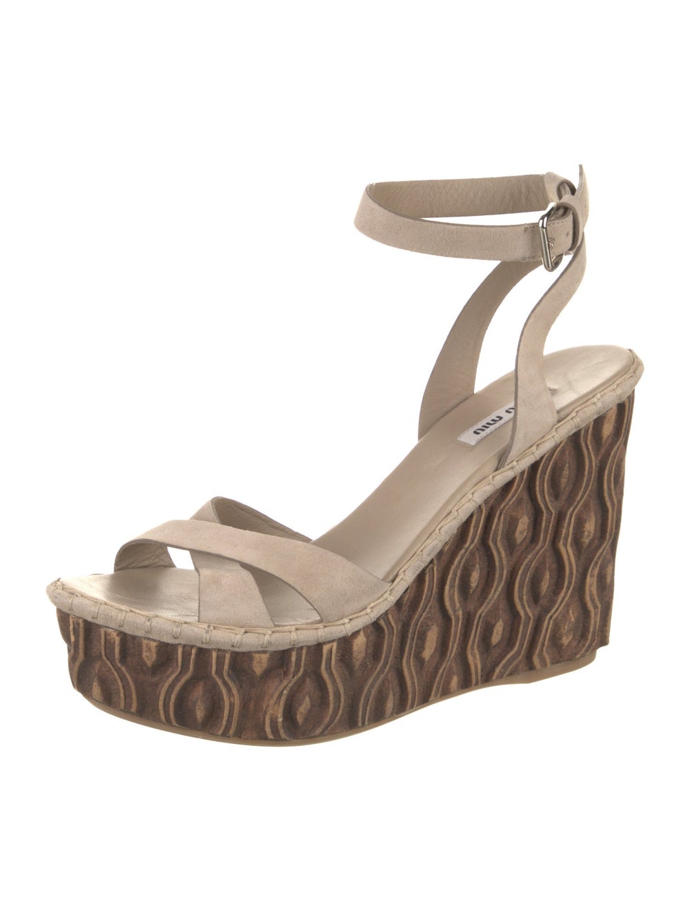 Miu Miu Suede Sandals Grey Patterned Platform Cro… - image 2