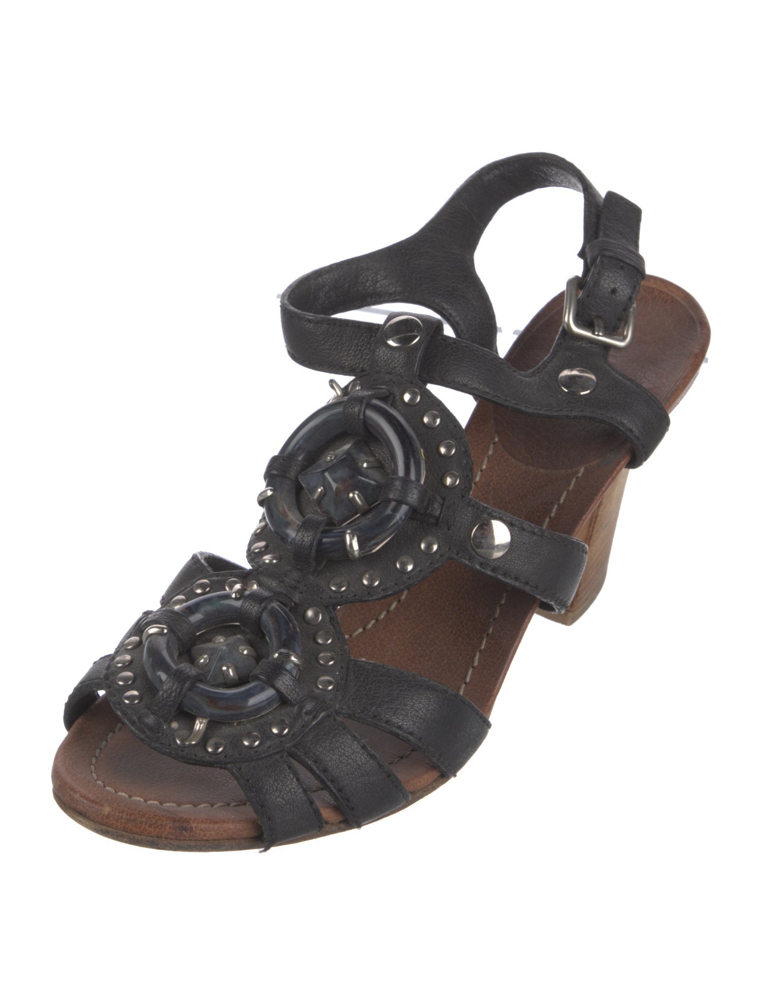 Miu Miu Leather Studded Accents Gladiator Sandals