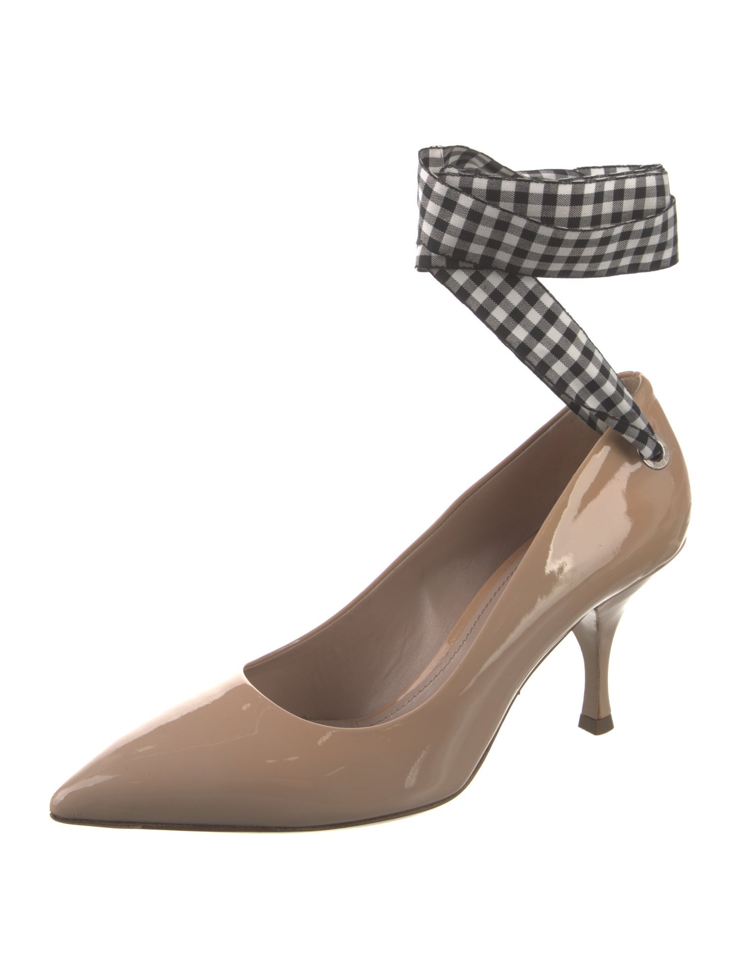 Miu Miu Patent Leather Plaid Print D'Orsay Pumps