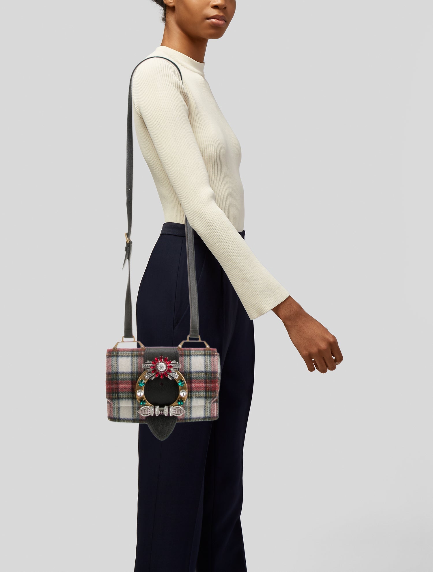 Miu Miu Wool Tartan Jewels
