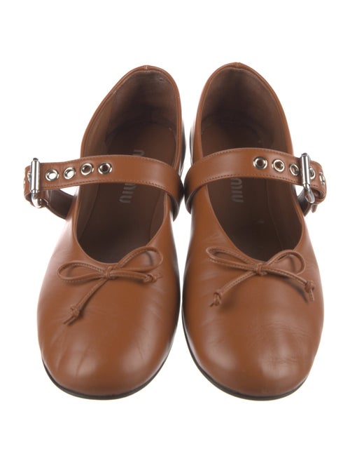 Miu Miu Leather Bow Accents Mary Jane Flats