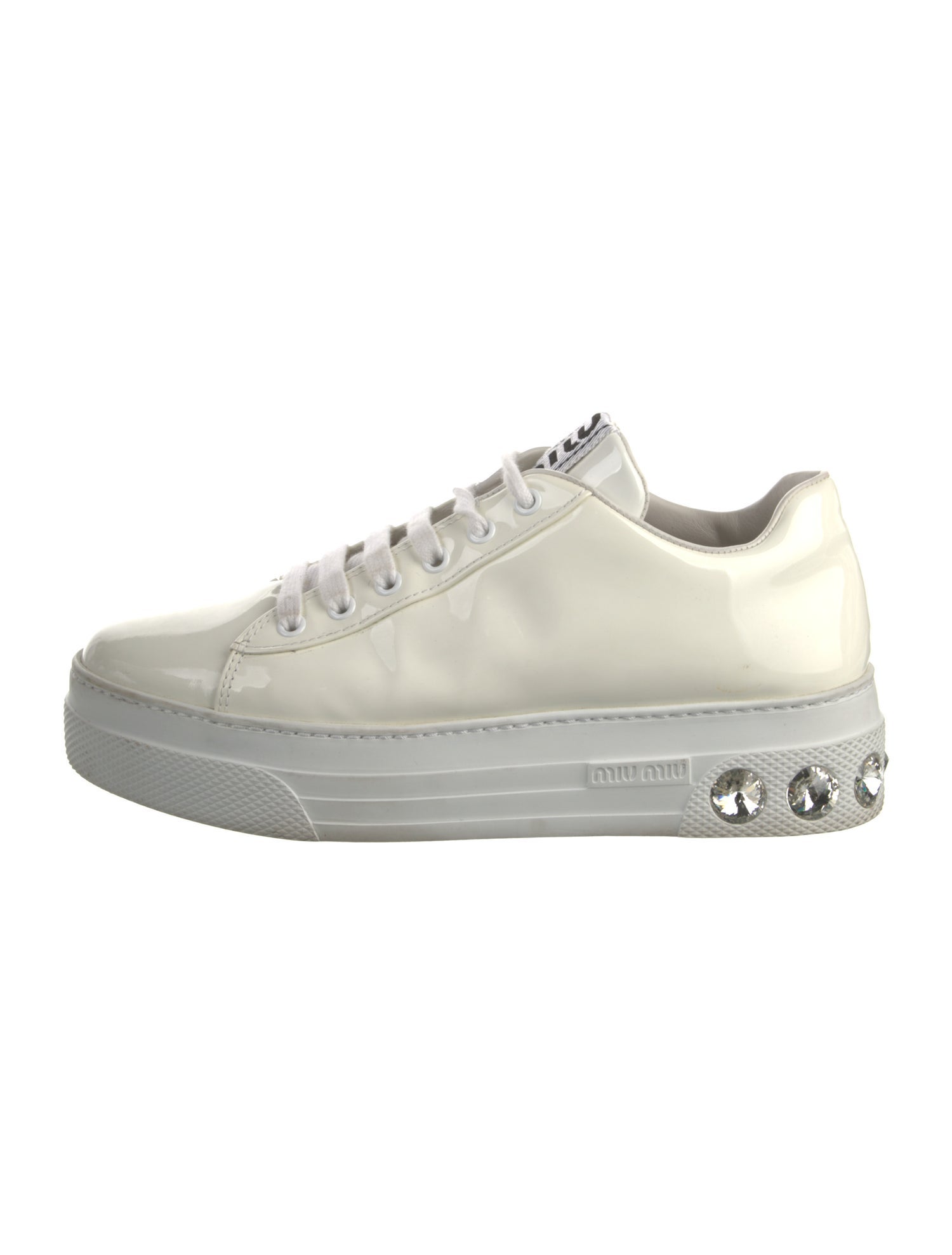 Miu Miu Patent Leather Crystal Embellishments Sneakers