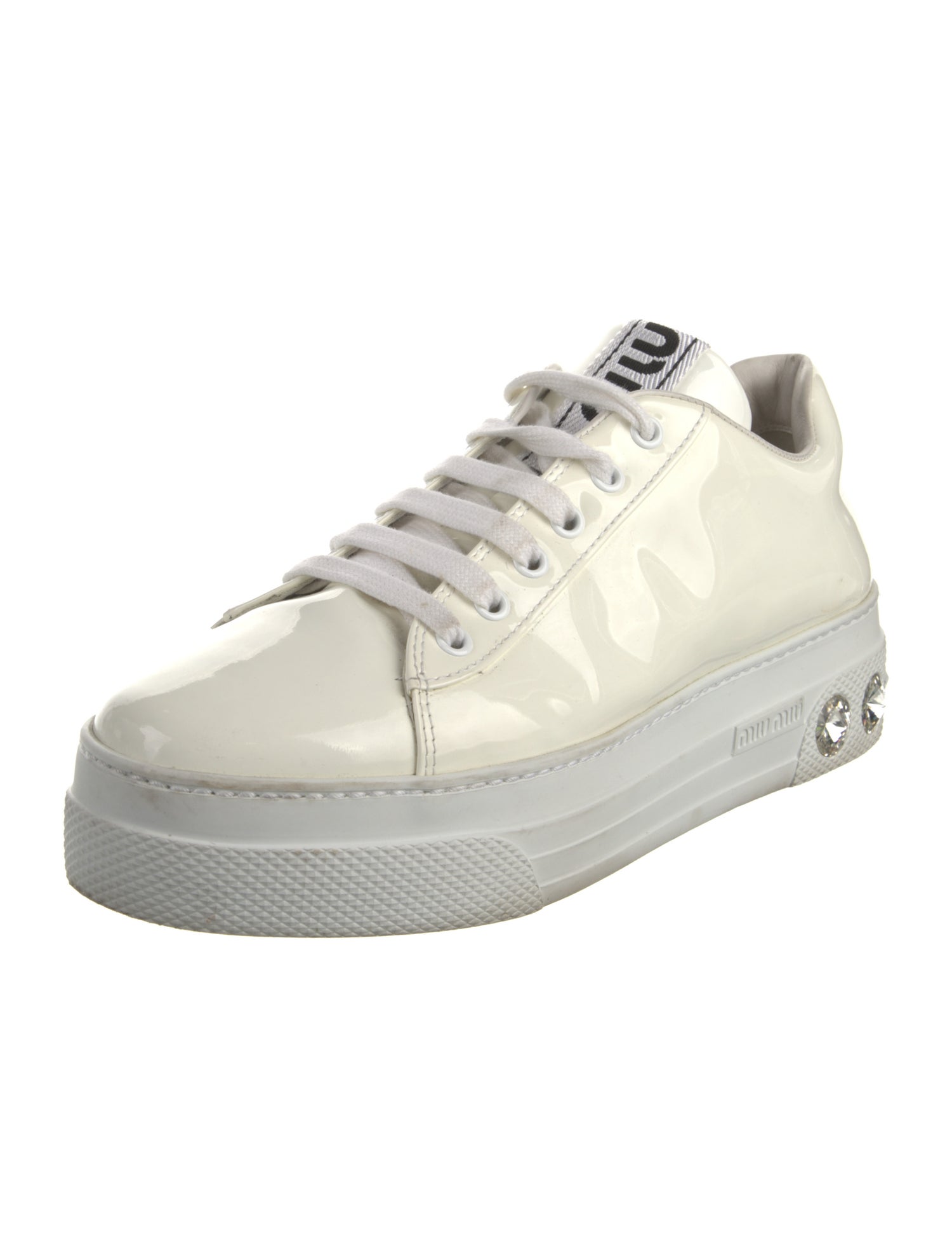 Miu Miu Patent Leather Crystal Embellishments Sneakers