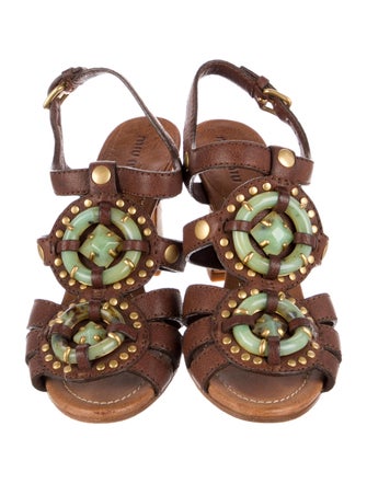 Miu Miu Leather Studded Accents Slingback Sandals