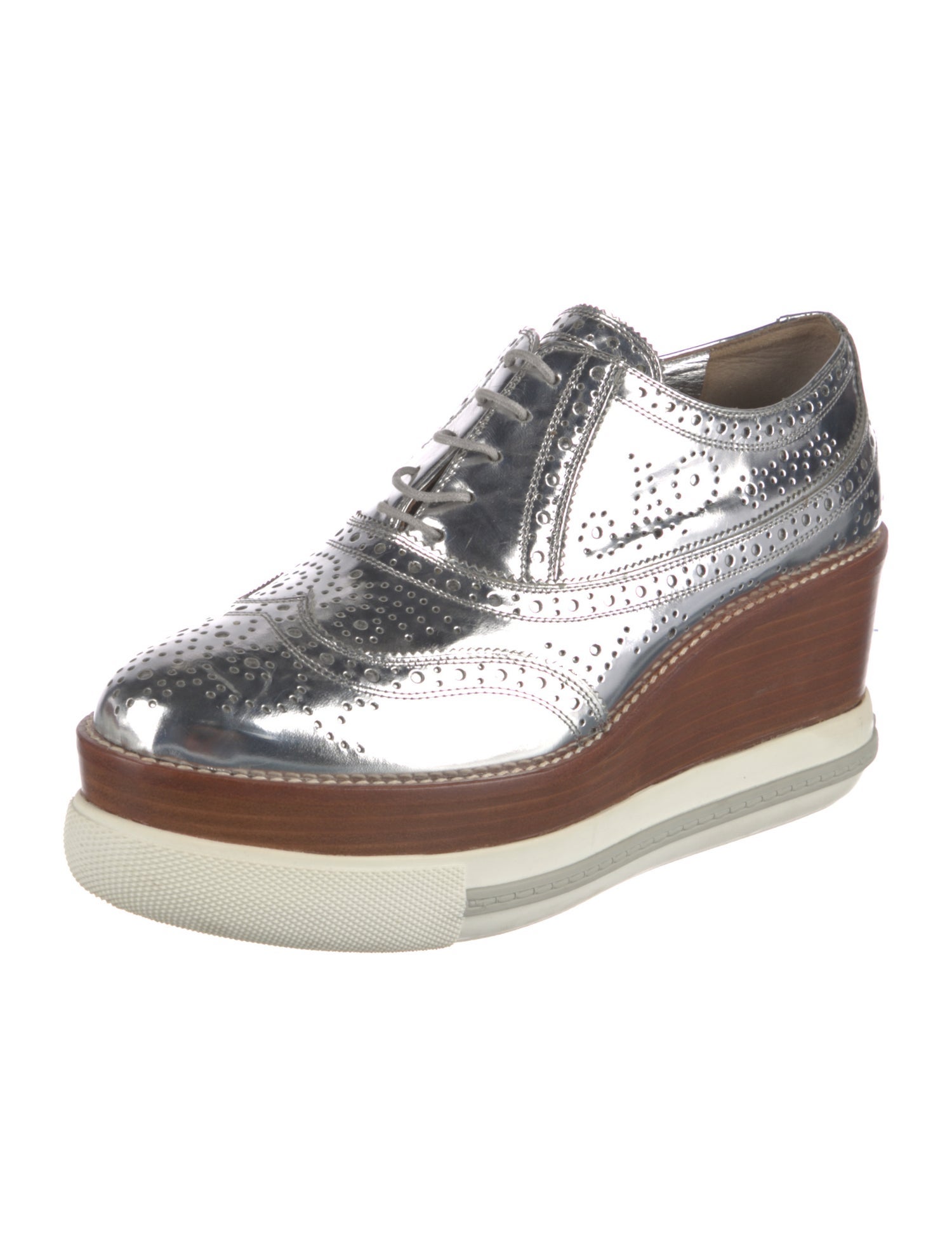 Miu Miu Patent Leather Eyelet Trim Wedge Sneakers