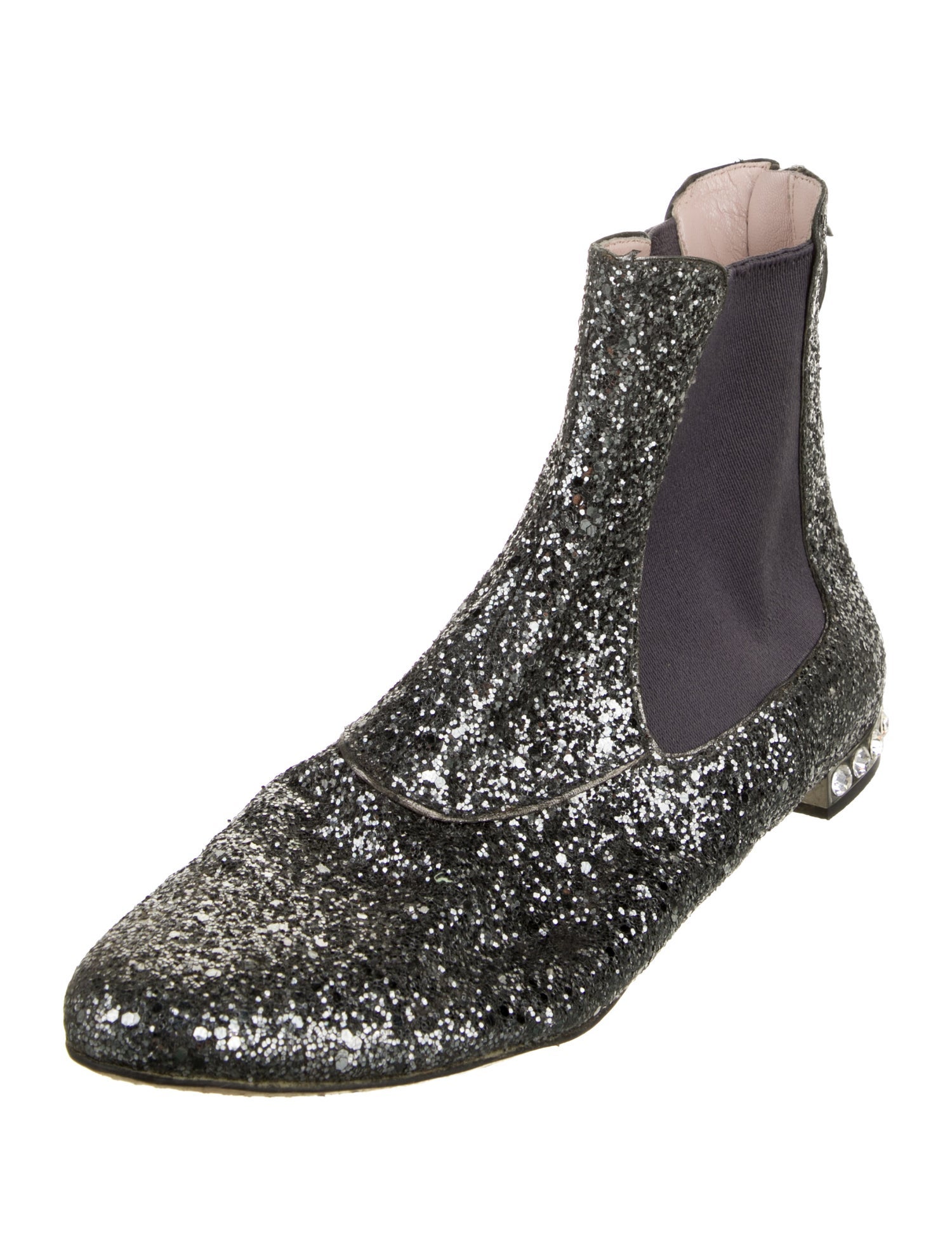 Miu Miu Glitter Crystal Embellishments Chelsea Boots