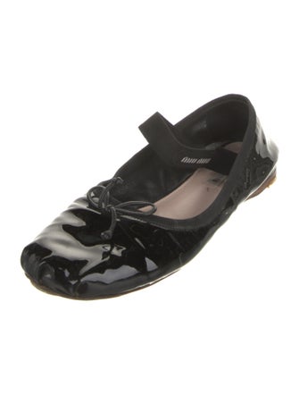 Miu Miu Patent Leather Bow Accents Mary Jane Flats