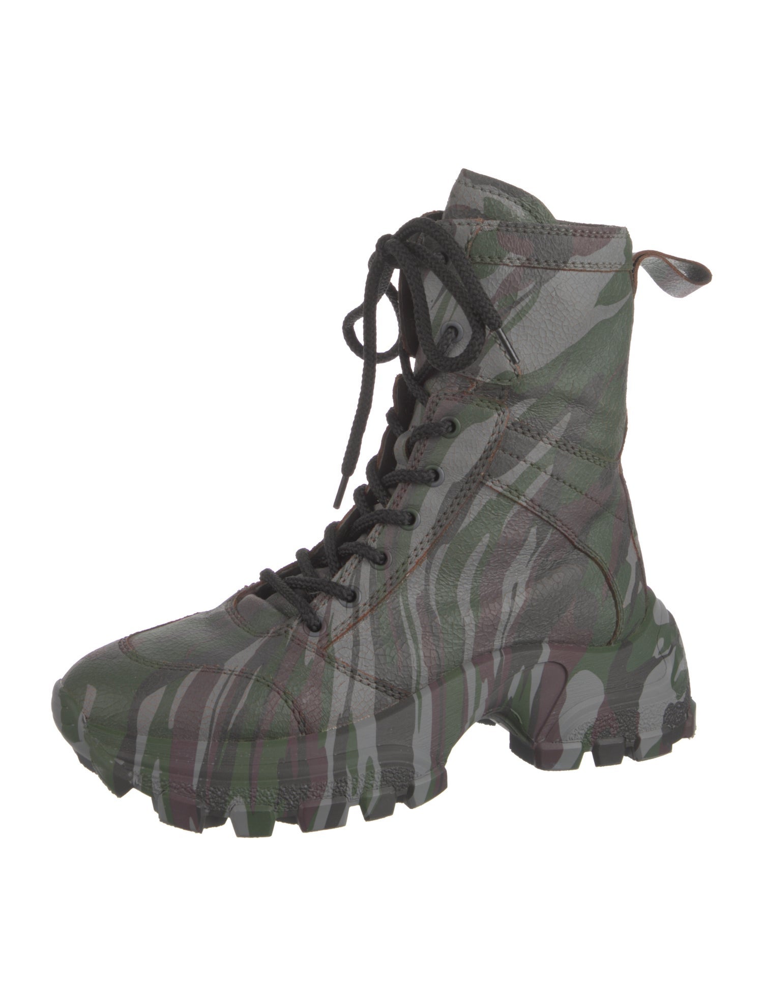 Miu Miu Leather Striped Combat Boots