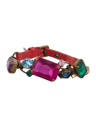 Miu Miu Crystal & Leather Wrap Bracelet