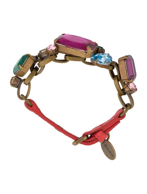 Miu Miu Crystal & Leather Wrap Bracelet
