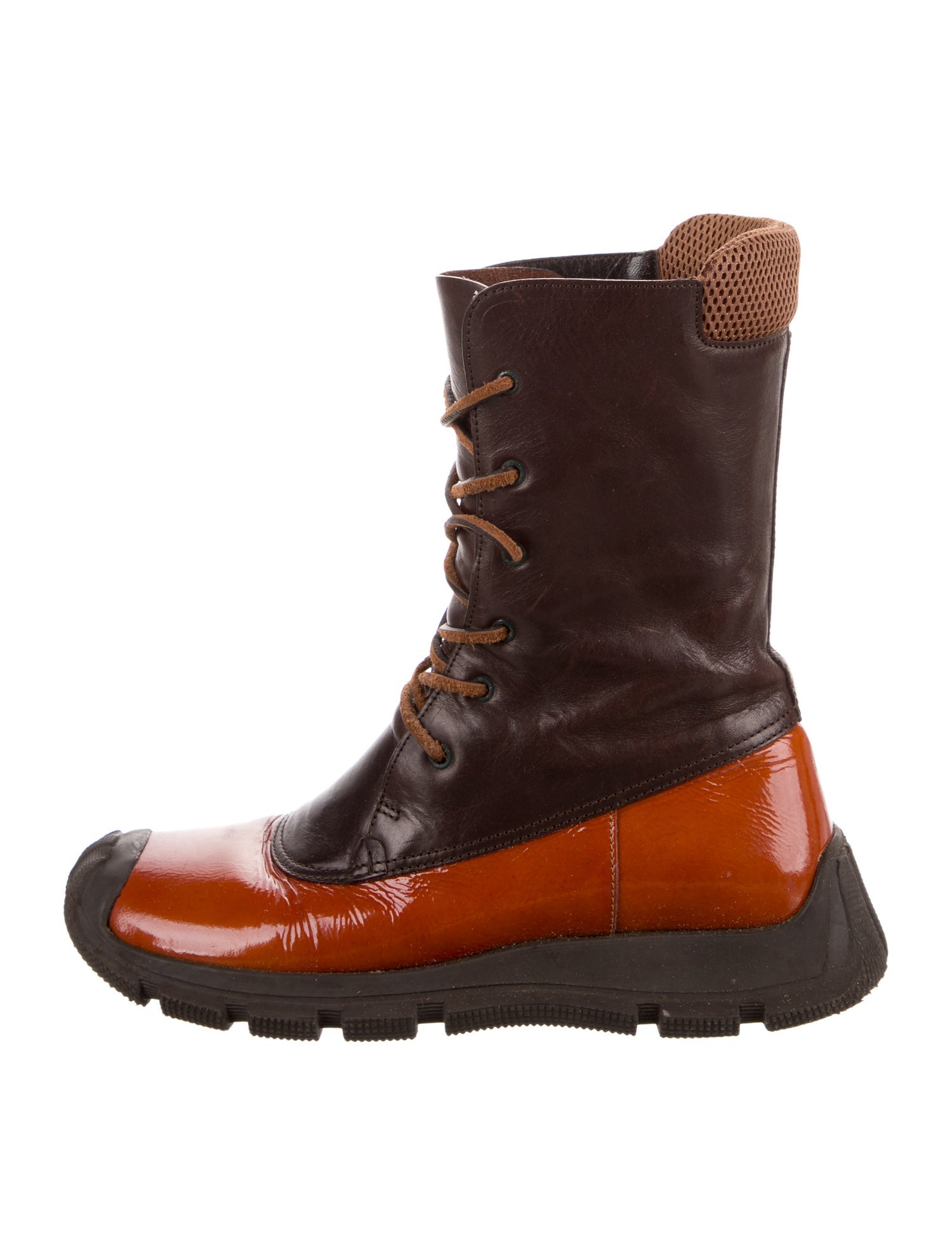 Miu Miu Leather Colorblock Pattern Lace-Up Boots