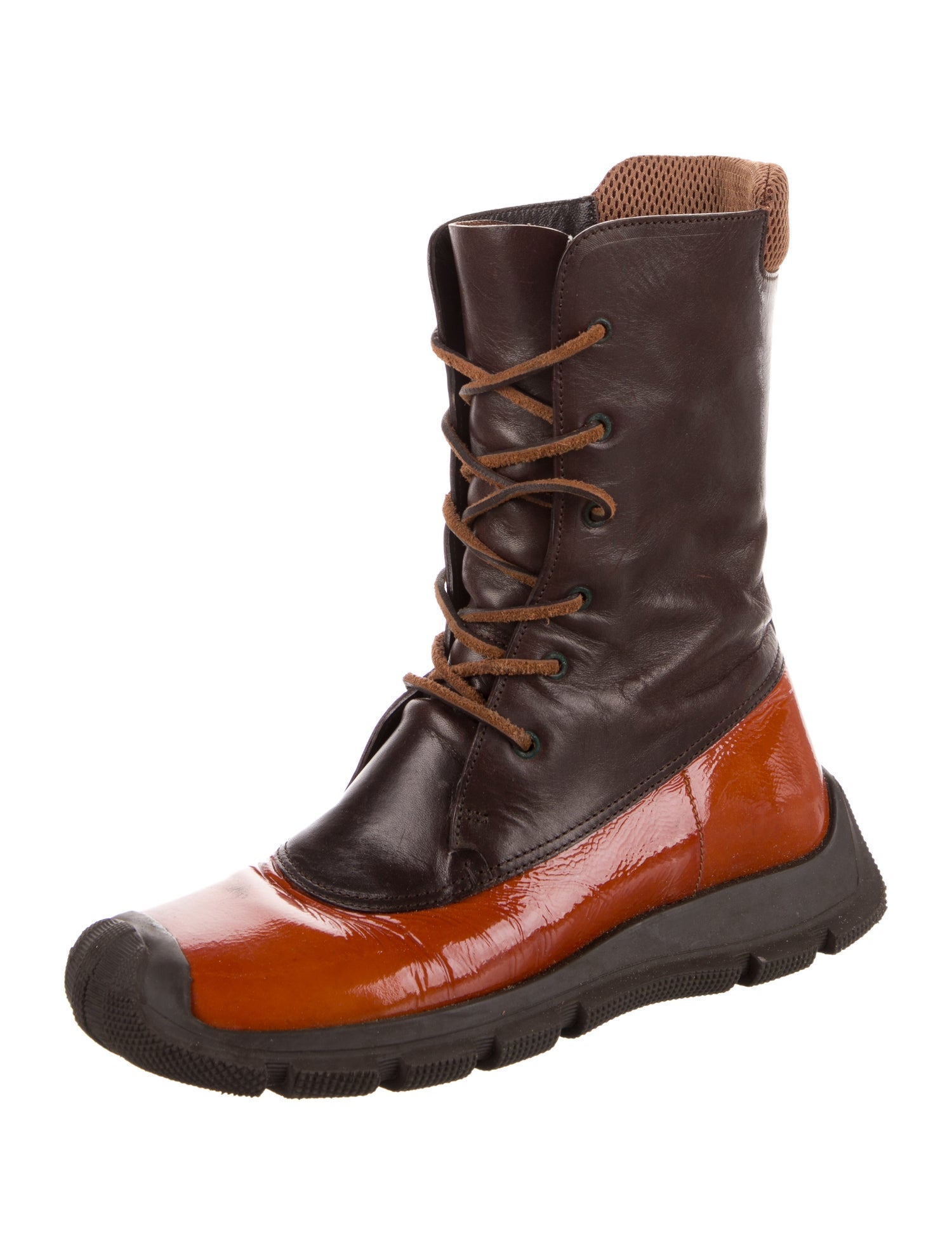 Miu Miu Leather Colorblock Pattern Lace-Up Boots