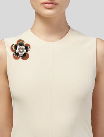 Miu Miu Crystal & Enamel Flower Pin Brooch