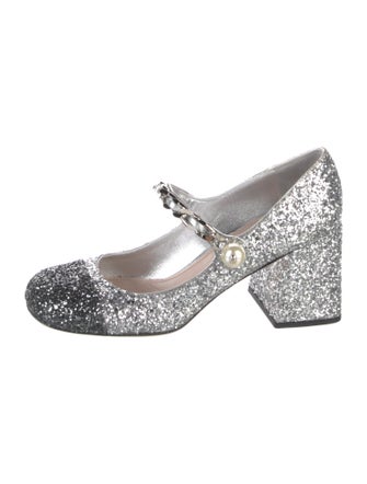 Miu Miu Glitter Chain-Link Accents Pumps