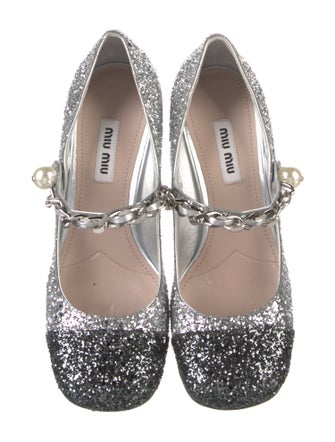 Miu Miu Glitter Chain-Link Accents Pumps