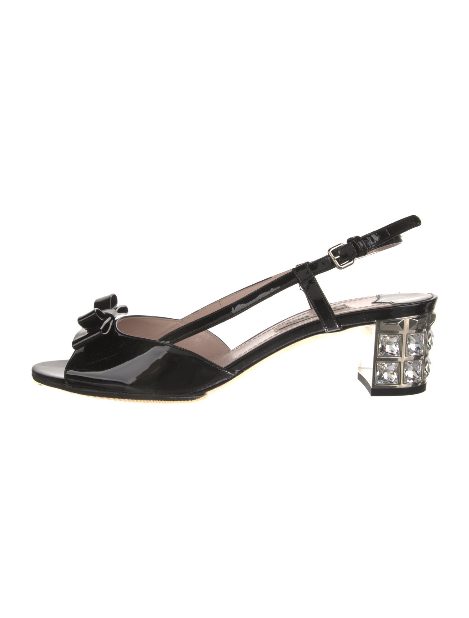 Miu Miu Patent Leather Crystal Embellishments Slingback Sandals