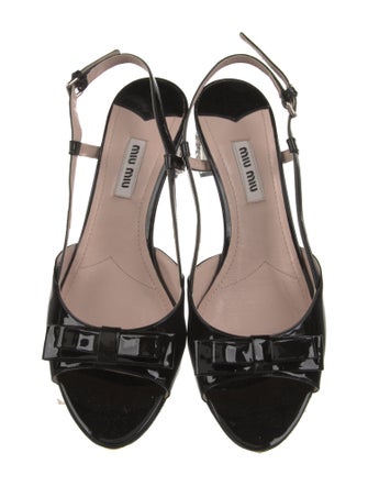 Miu Miu Patent Leather Crystal Embellishments Slingback Sandals