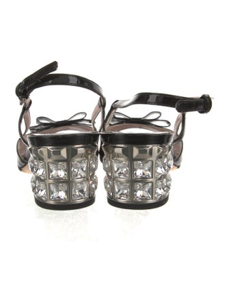 Miu Miu Patent Leather Crystal Embellishments Slingback Sandals