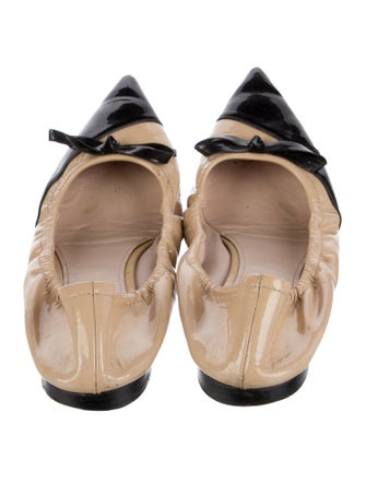Miu Miu Patent Leather Bow Accents Ballet Flats