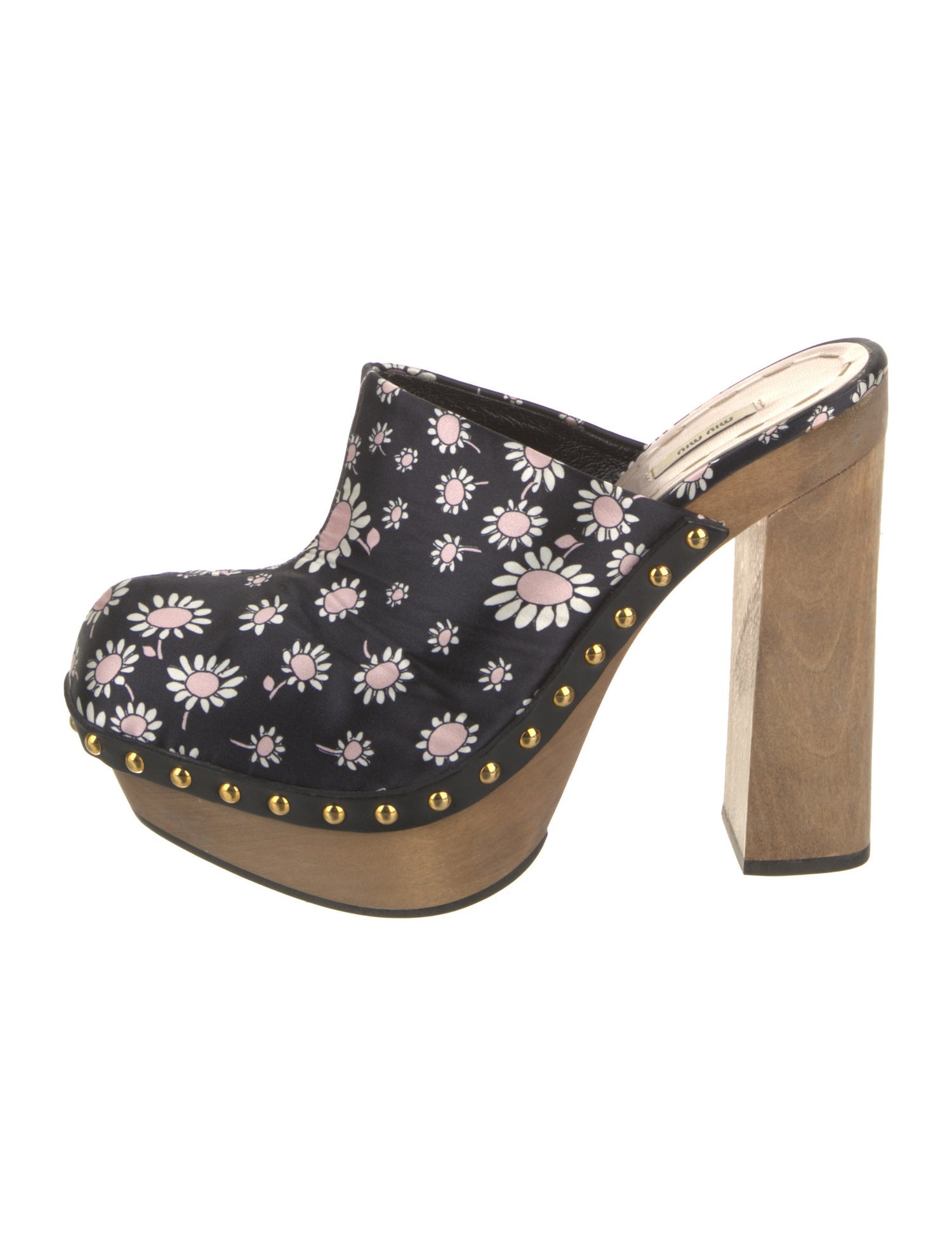 Miu Miu Satin Floral Print Mules
