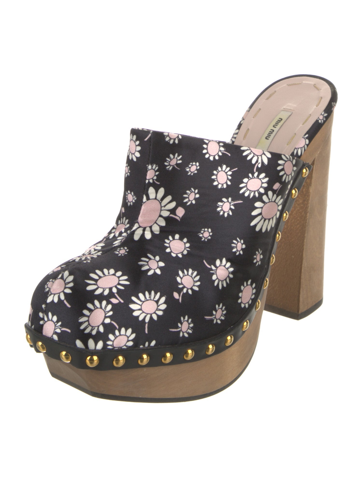 Miu Miu Satin Floral Print Mules