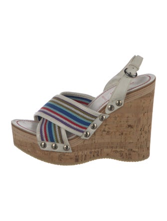 Miu Miu Leather Striped Slingback Sandals