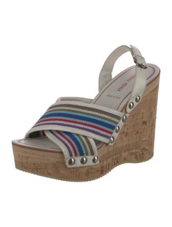 Miu Miu Leather Striped Slingback Sandals