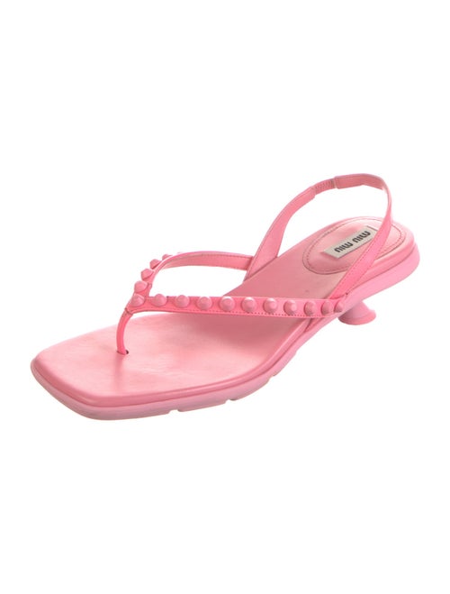Miu Miu Leather Studded Accents Slingback Sandals