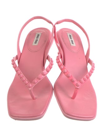 Miu Miu Leather Studded Accents Slingback Sandals