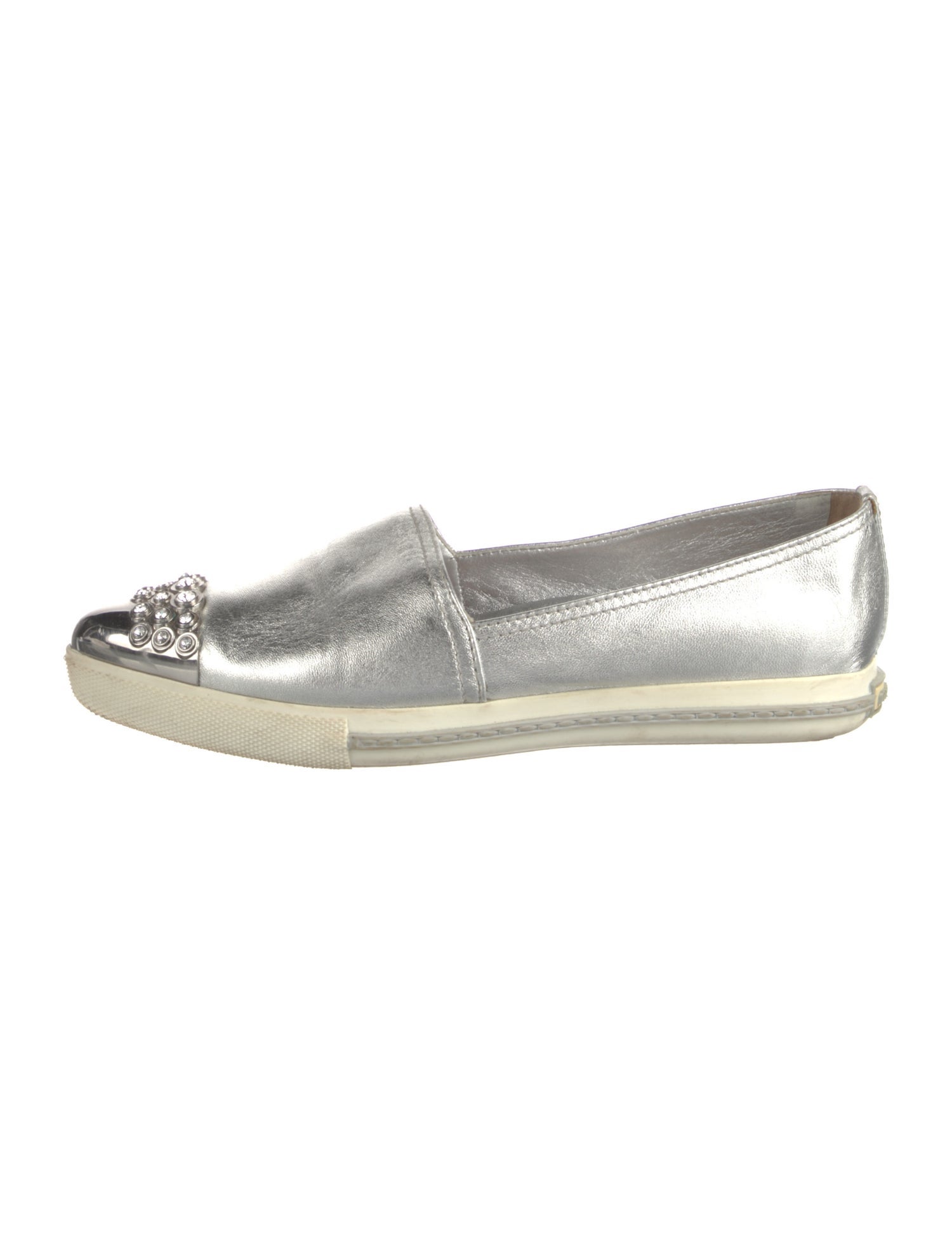 Miu Miu Leather Crystal Embellishments Flats