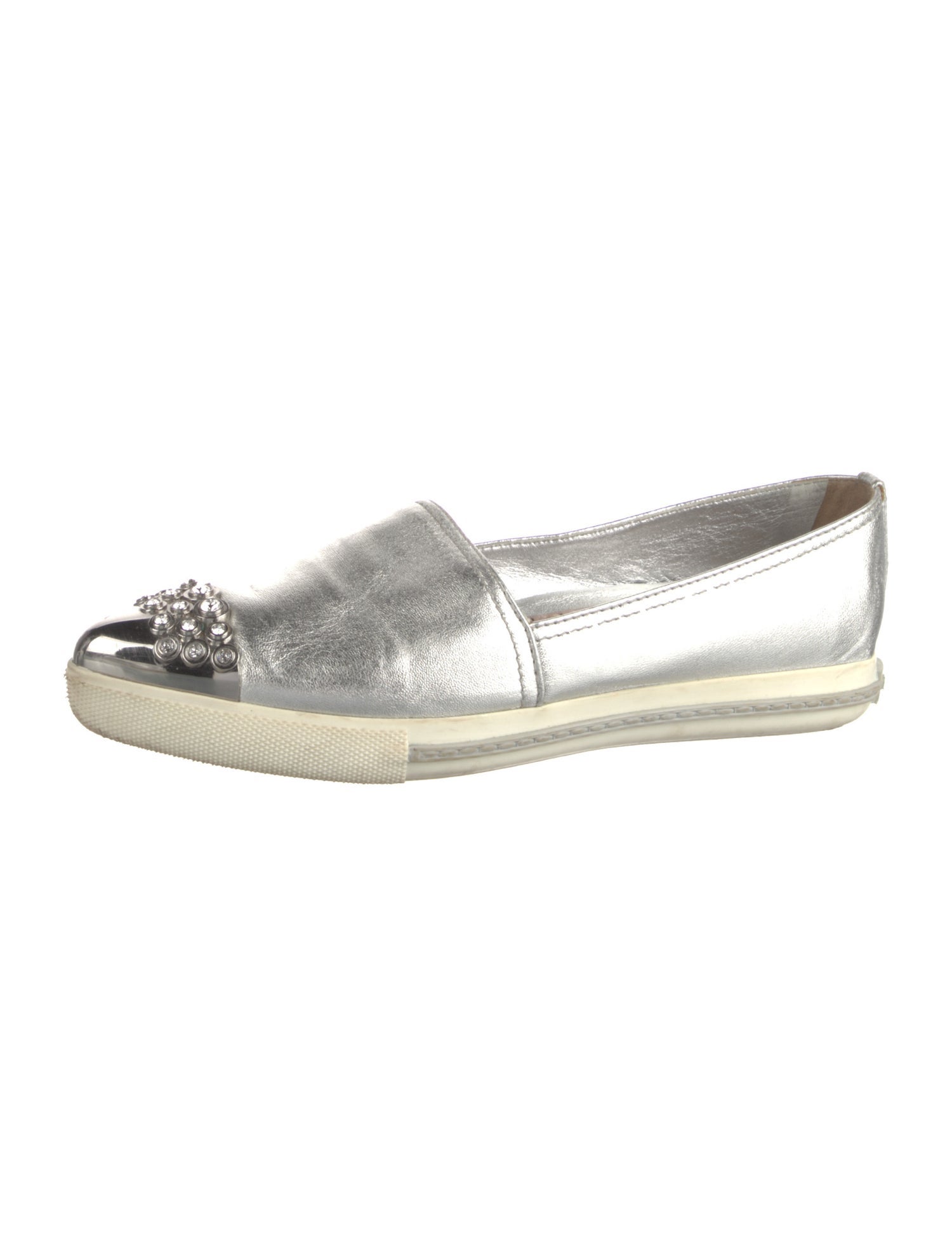 Miu Miu Leather Crystal Embellishments Flats