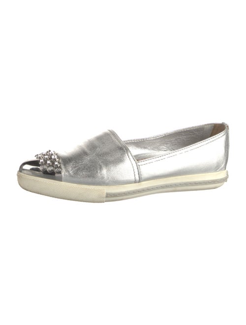 Miu Miu Leather Crystal Embellishments Flats