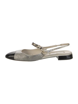 Miu Miu Faux Pearl Accents Colorblock Pattern Slingback Flats